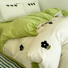 小清新ins纯棉床上四件套100全棉刺绣花被套床单人三件套床品床笠