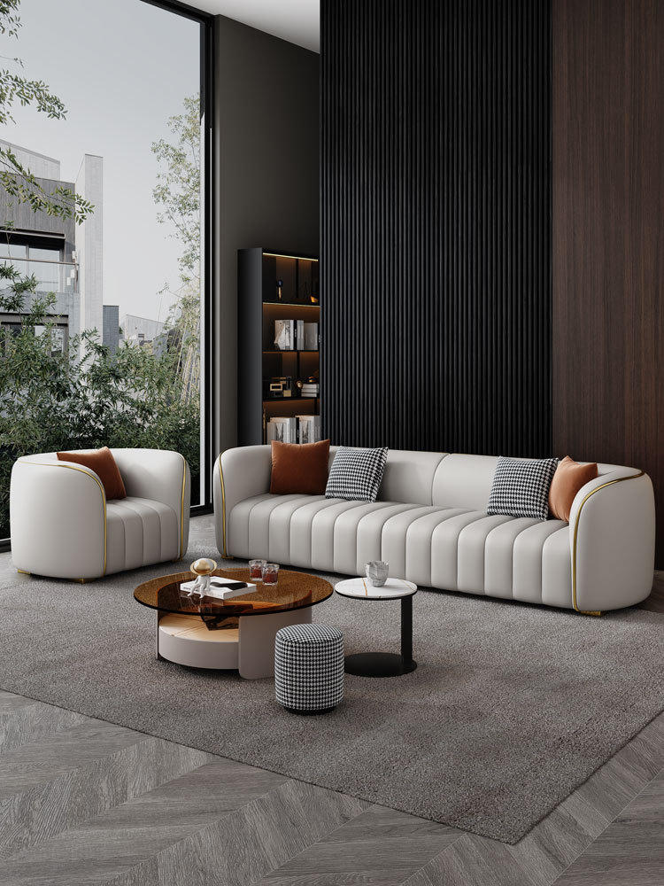 轻奢真皮沙发客厅小户型现代简约ktv四人位直排沙发定制组合整装