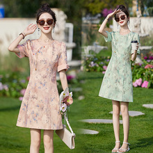 新中式国风改良旗袍连衣裙女夏季2024新款小个子甜美气质短款裙子