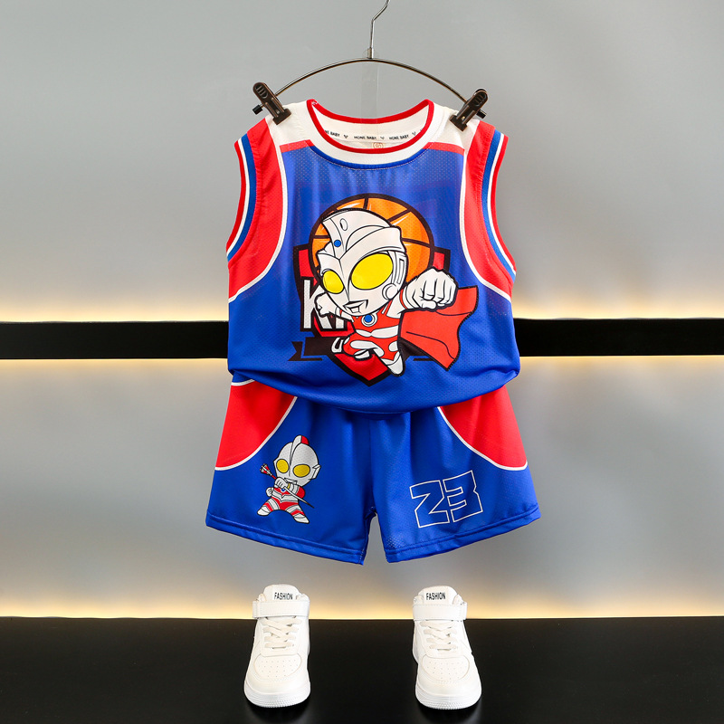 儿童装宝宝背心夏季套装3男童运动4岁短裤5速干衣6奥特曼篮球服潮