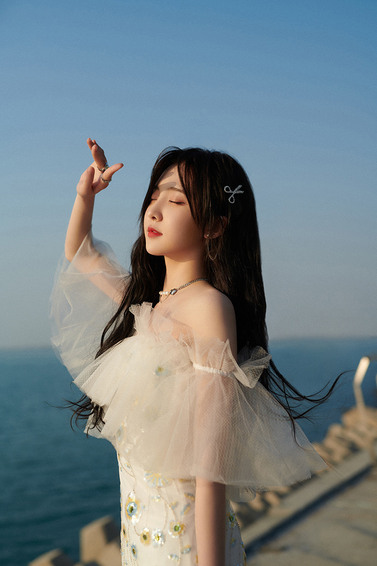 郑乃馨同款衣服甜美超仙网纱亮片抹胸刺绣气质一字肩礼服连衣裙女