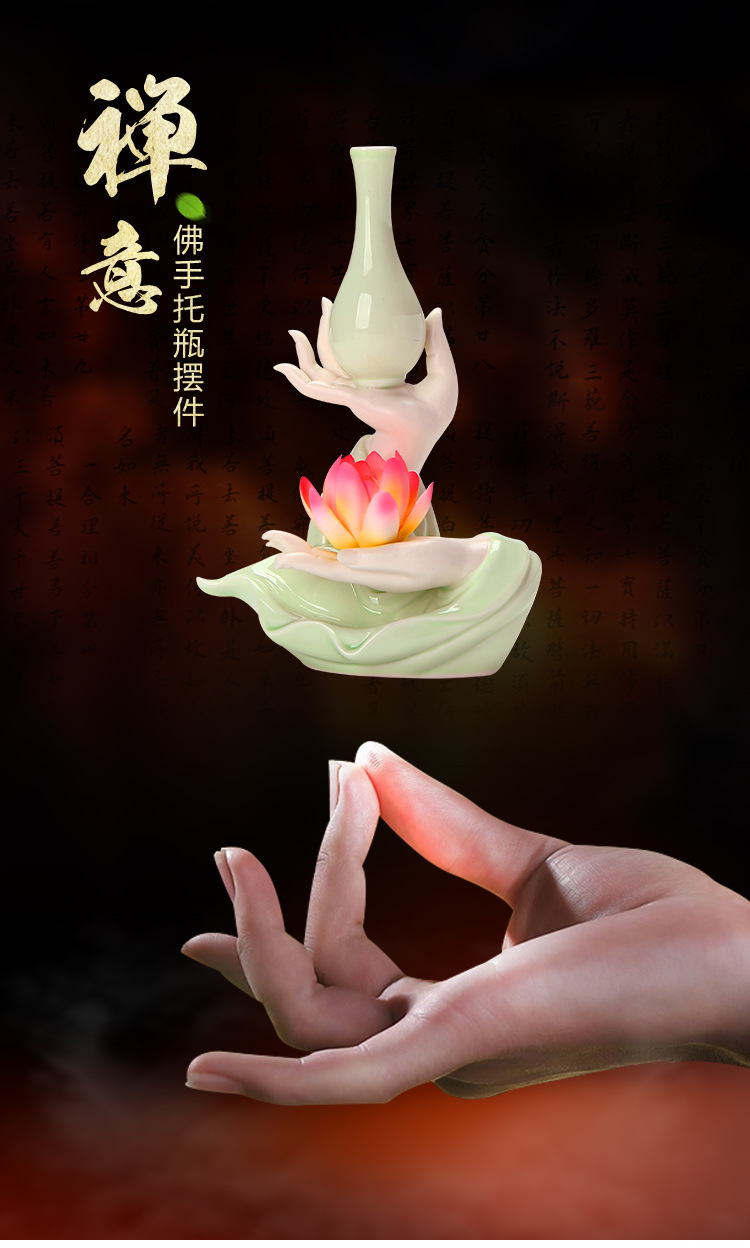 跨境批发禅意佛手花瓶花器插花陶瓷摆件香插线香家用室内桌面摆设