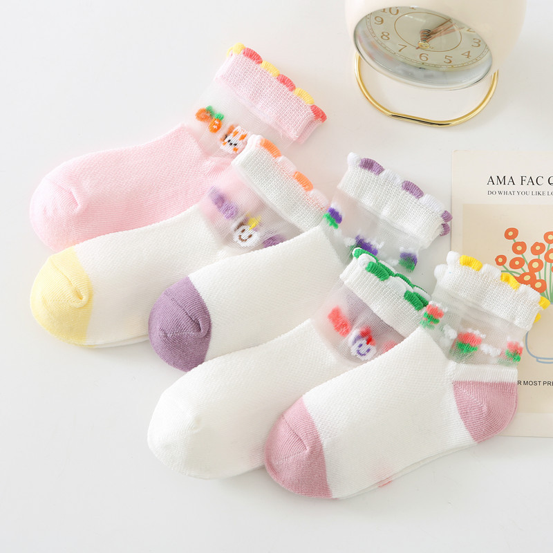 儿童袜子薄春季中筒袜女童宝宝花边袜女孩中大童可爱透气学生短袜