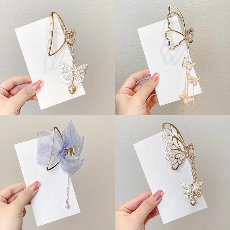 蝴蝶金属大号抓夹流苏吊坠夹子发饰发夹女后脑勺高级感鲨鱼夹