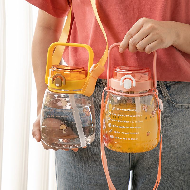 大肚水杯男女学生运动可爱夏天弹盖吸管杯子户外便携水壶大肚杯
