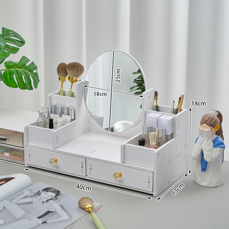 Nordic Style Desktop Cosmetics Storage Box Drawer Type Large Capacity Jewelry Decoration Shelf Desktop Makeup Mirror