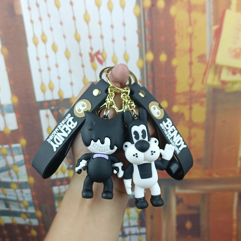 跨境班迪与墨水机器钥匙扣挂饰可爱班迪狗钥匙链男女包包挂饰批发