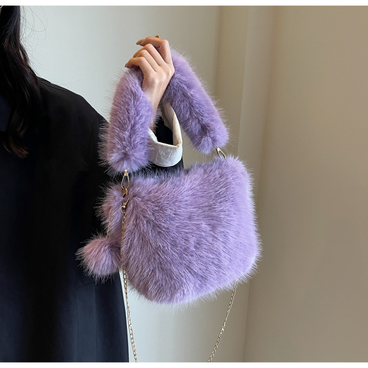 Cross-Border Supply Amazon AliExpress Whole Transaction Wholesale Furry Bag Women's Bag Exquisite High-Grade Chain Dinner Bag