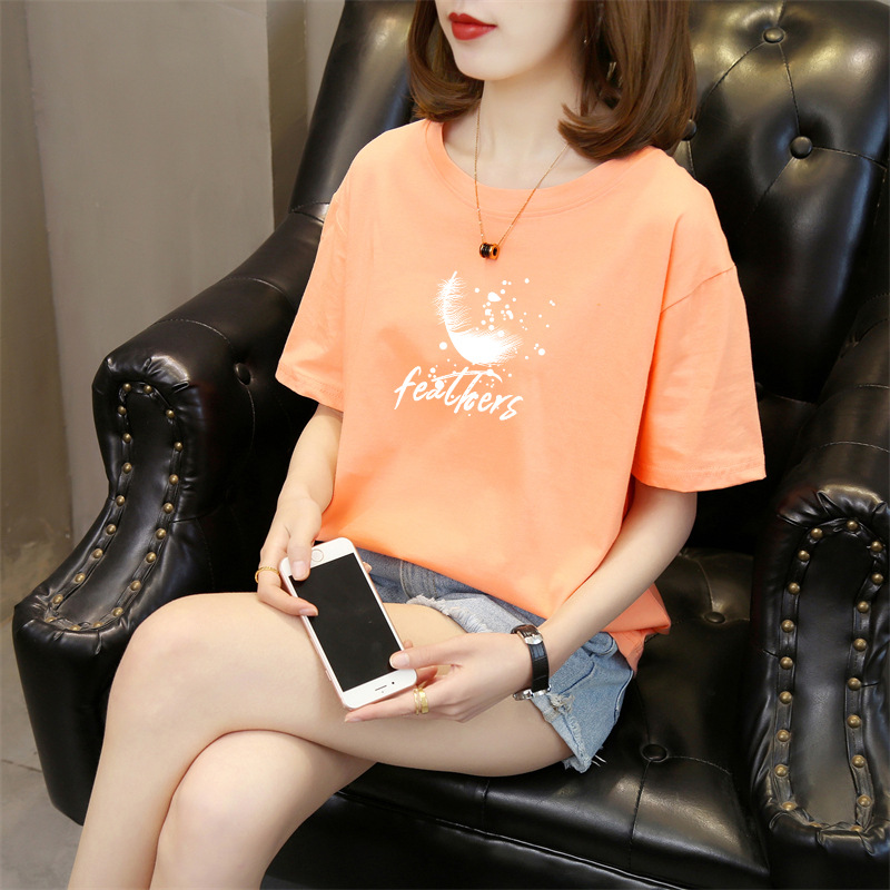 In Stock Factory 2023 Summer New Korean Style Short Sleeve T-shirt Women's round Neck Cotton Printed Top Trendy Casual Women's Clothing