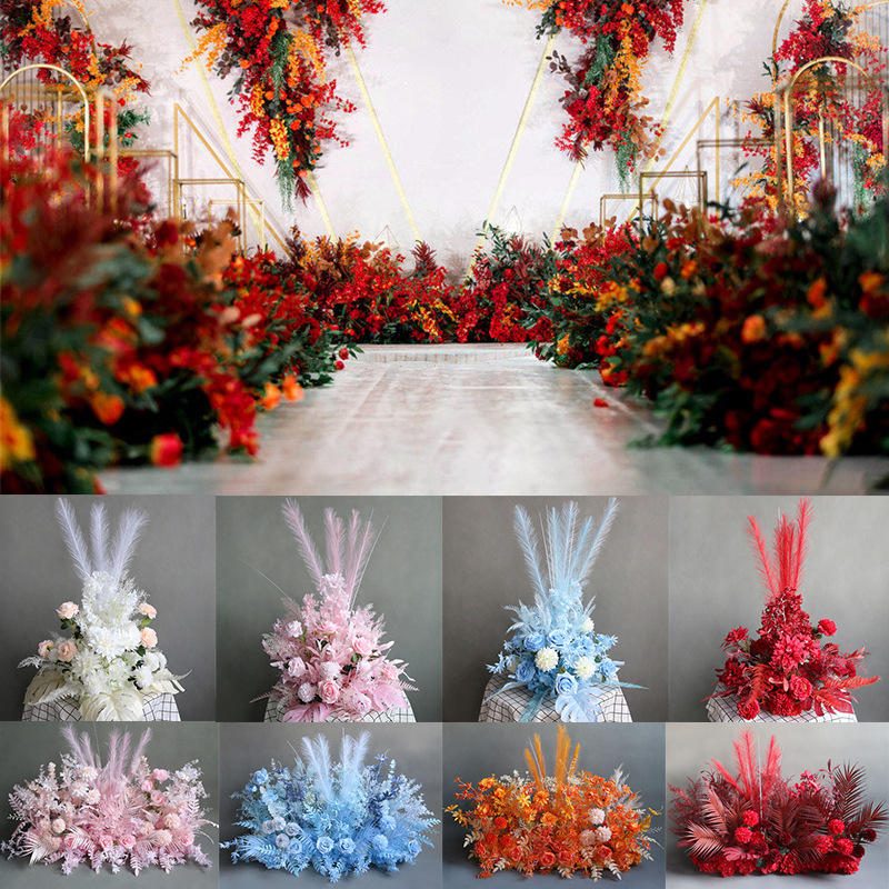 婚礼现场布置装饰花婚庆地排花路引酒店t台花艺农村户外蓝色花材