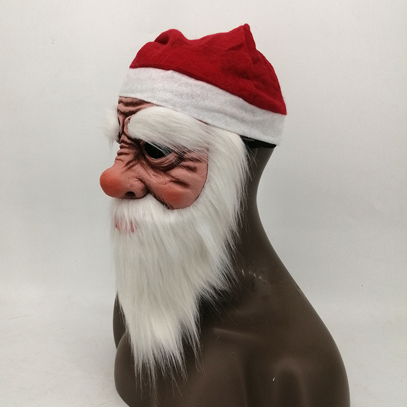 独立站新品圣诞老人面具乳胶头套圣诞节老爷爷白胡子老人面具