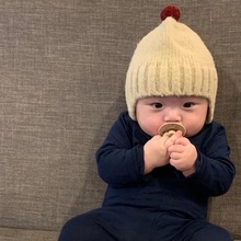 ins2022秋冬季韩国婴儿可爱毛球保暖毛线护耳帽子宝宝百搭瓜皮帽
