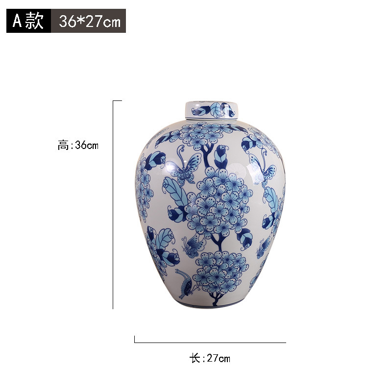 Blue and White Porcelain "Big Belly Rongfu" French Chinese Vase B & B Living Room Entrance Antique Shelf Floor Flower Container