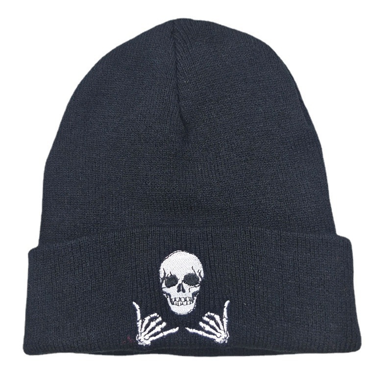 Cross-Border Alien Skull Embroidery Knitted Hat European and American Men's and Women's Autumn and Winter Outdoor Warm Hat Woolen Cap Headgear Beanie Hat