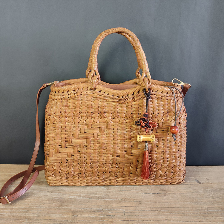 2024纯手工野生葡萄藤包包女士波浪形手提包女款单肩包出口日本