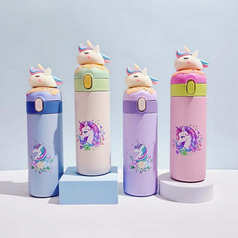 Factory Direct Sales Cross-Border 304 Stainless Steel Thermos Cup Solid Color Handle Cover Cartoon Handmade Big Unicorn Tumbler