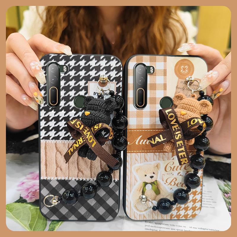 适用htc u20 5g手机壳黑珍珠挂饰卡通防尘个性男女款可爱创意