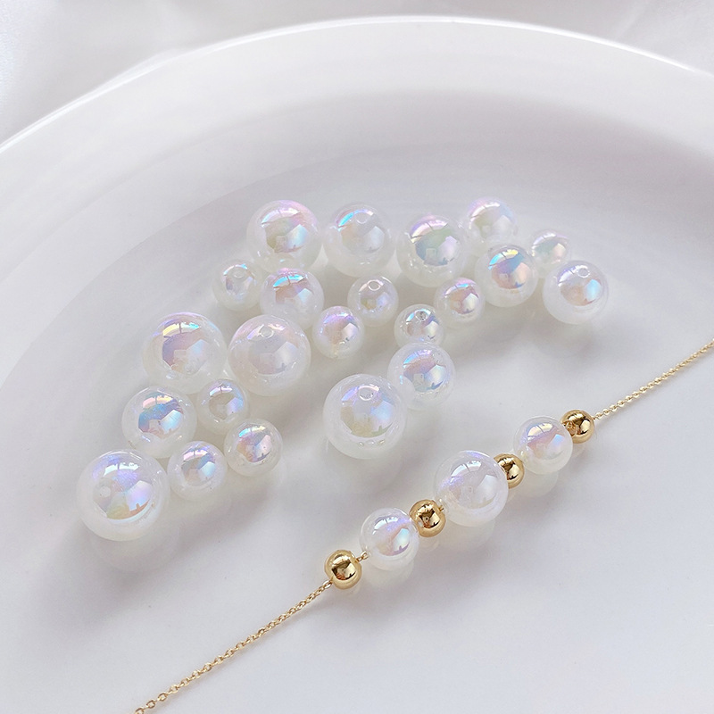 Mermaid Colorful Aurora Pearl through Hole Bubble round Beads DIY Beaded Bracelet Earrings Decorations Material Accessories