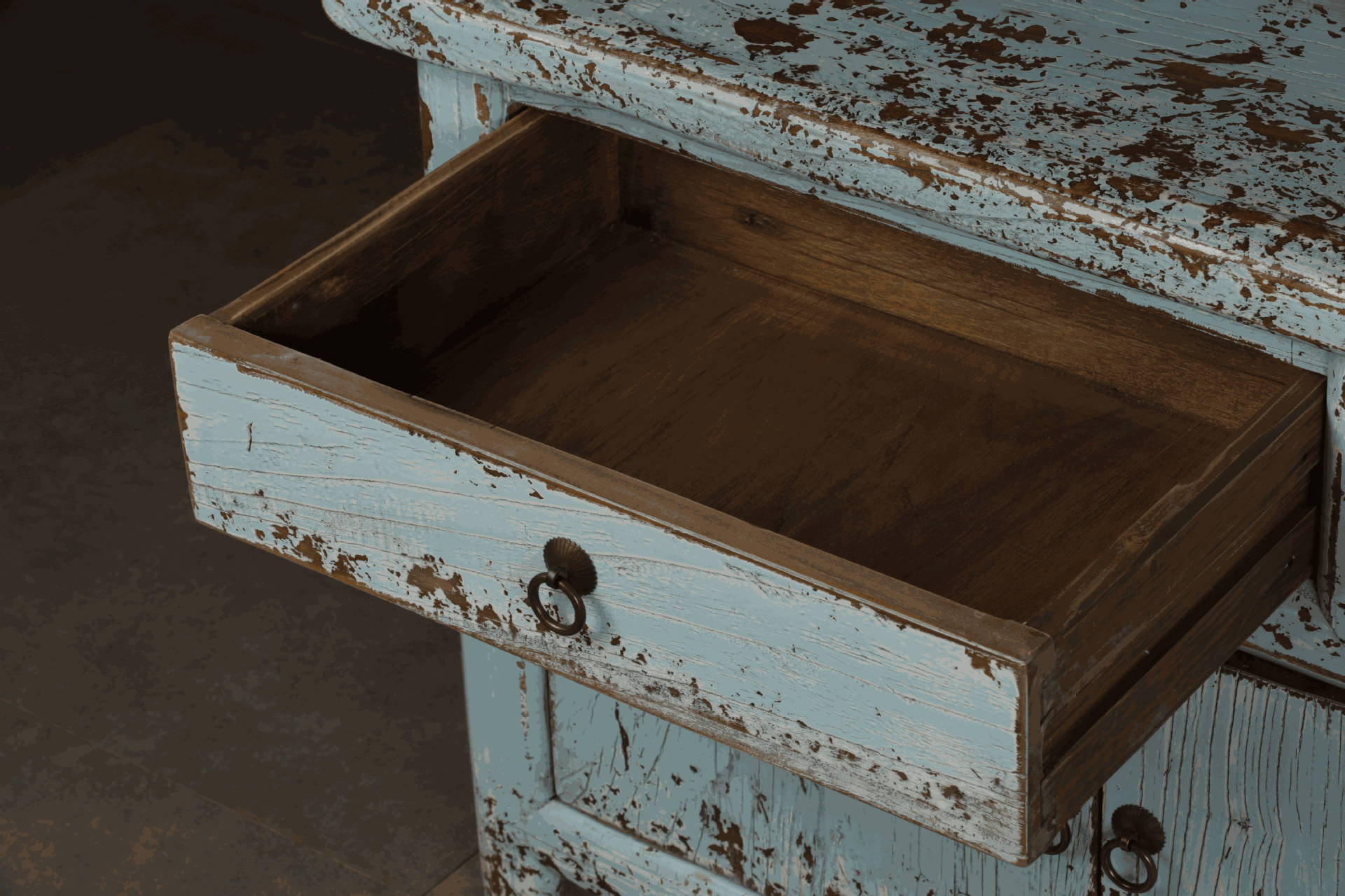 艺术家具)彩漆做旧工艺餐边柜 老松木实木柜子门柜田园复古