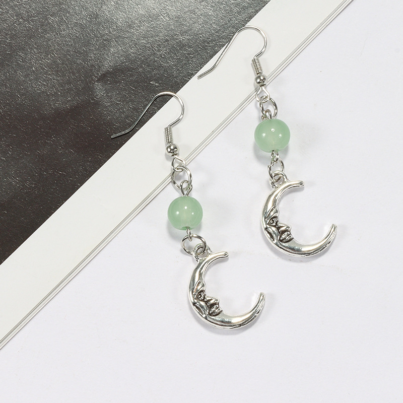 复古长款月亮耳环新月嬉皮士巫术崇拜耳坠跨境天然水晶碎石耳钩女