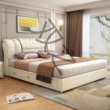 SZ真皮床2米双人床现代简约主卧婚床1.5米欧式卧室皮艺床2.2m榻榻