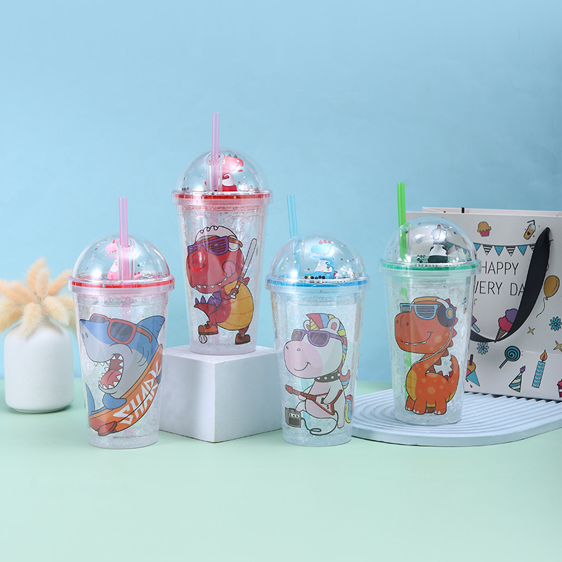 New Cartoon Summer Ice Glass Ins Style Creative Student Couple Cute Crushed Ice Cup Anti-Fall Plastic Cup with Straw