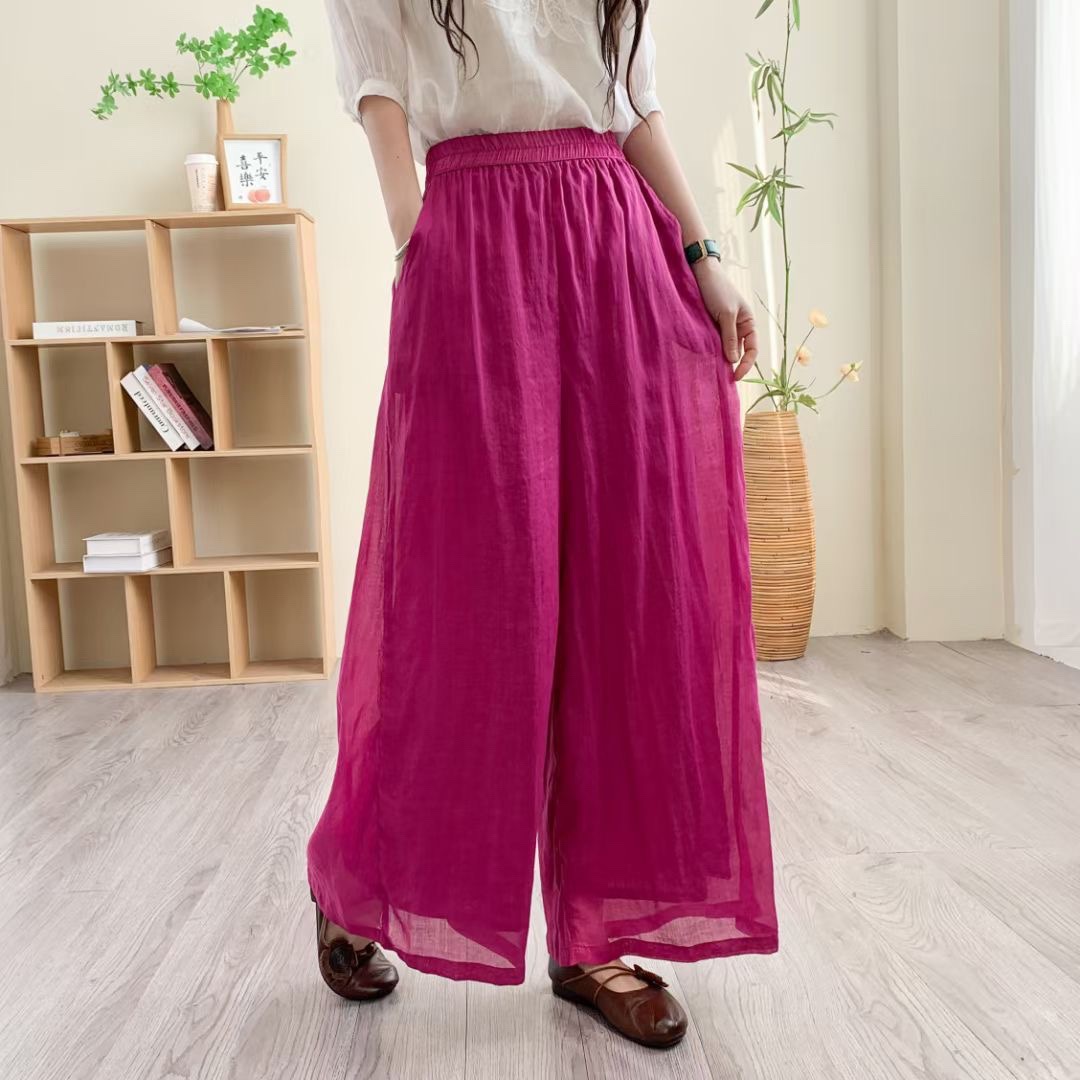 苎麻腿春夏裙裤款文艺百搭女飘逸2023细麻阔双层休闲裤裤百搭高腰