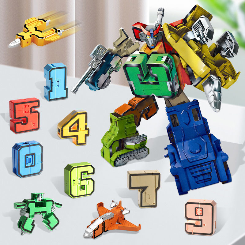 数字玩具变形机器人金刚儿童趣味益智变形玩具车小汽车飞机礼盒装