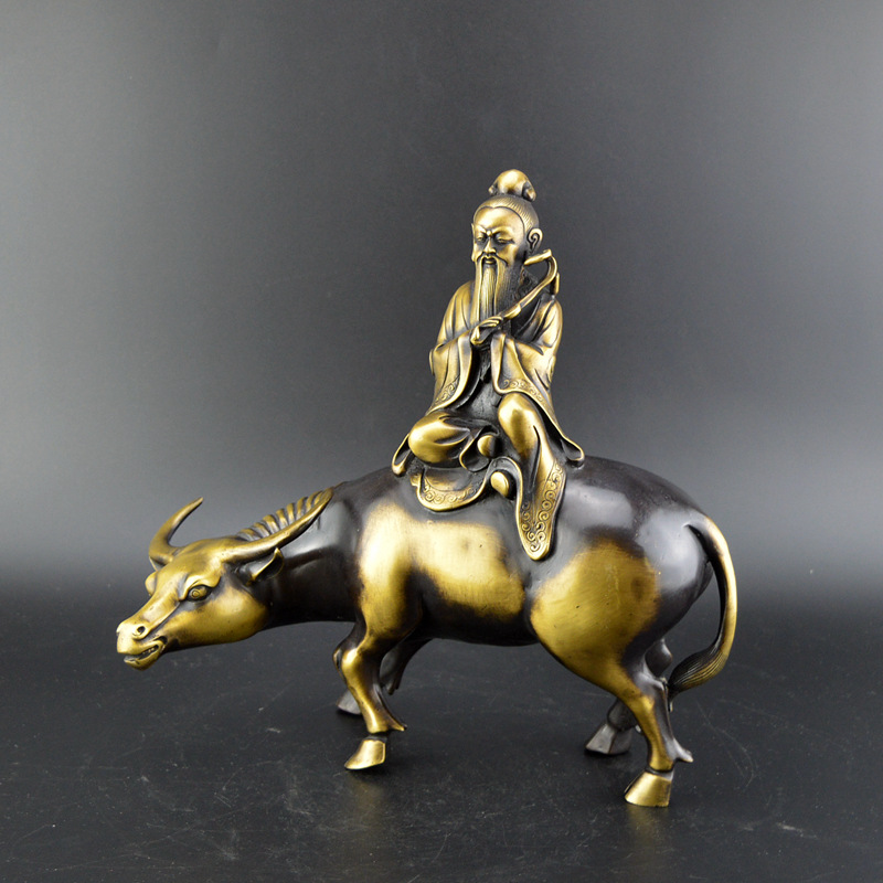 黄铜老子骑牛摆件纯铜三清老君像铜像家居装饰品客厅办公室摆设