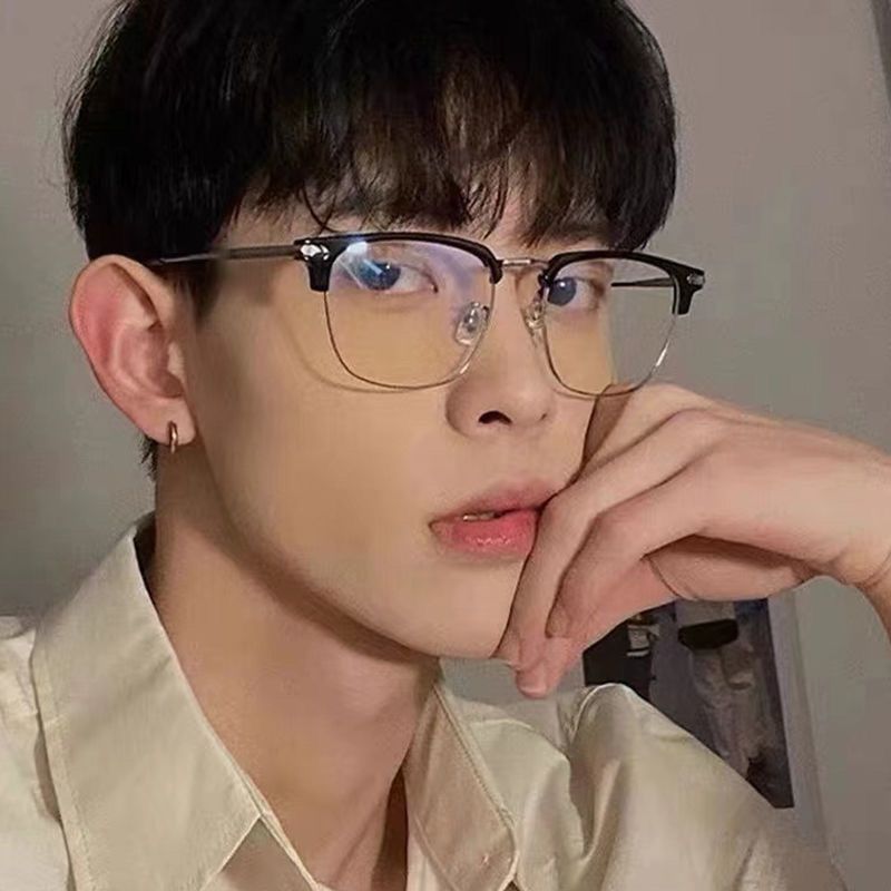气质斯文金属半框近视眼镜男女素颜可配度数散光变色防蓝光-阿里巴巴