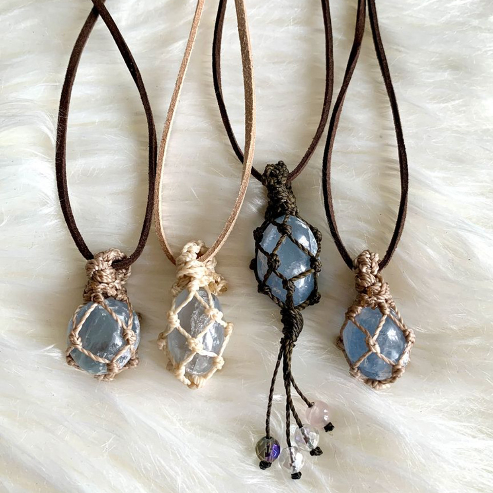 跨境饰品配件 手工编织吊坠 diy饰品配件 蜡线绳编织项链网兜网袋