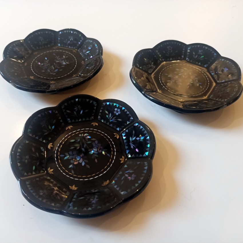 贝壳螺钿工艺漆器杯垫漆艺礼品摆件贝雕手工镶嵌漆画茶点盘点心盘