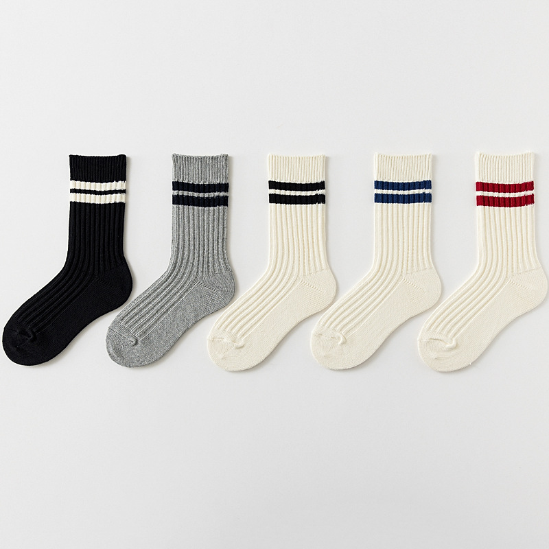 Spring/Summer New Striped Double Needle Socks Retro Europe and America Simple Tube Socks Korean Hong Kong Style Men's Socks