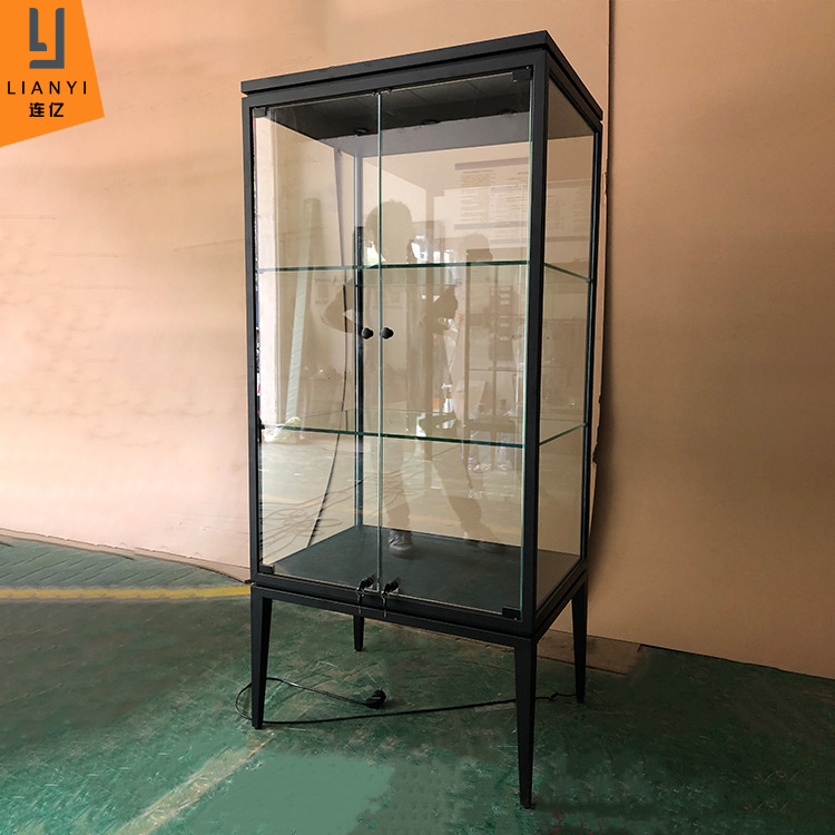 连亿厂家金属玻璃柜透明定制精品展示柜三层带锁乐高手办玻璃展柜