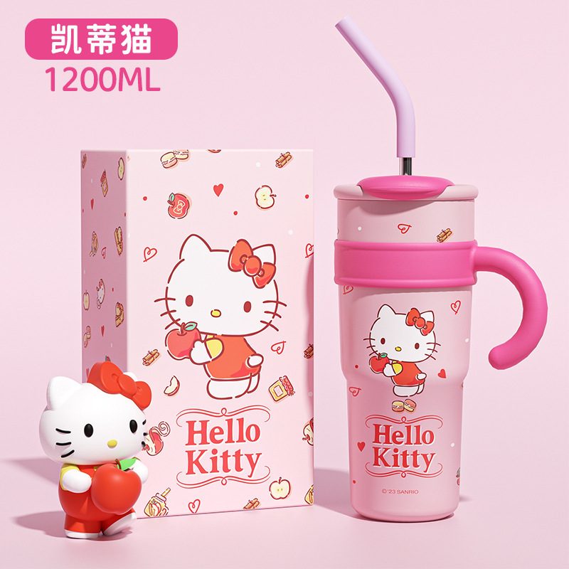 Sanrio Hellokitty Large Ice Cup Big Mac Girl Good-looking Large Capacity Straw Stainless Steel Vacuum Cup