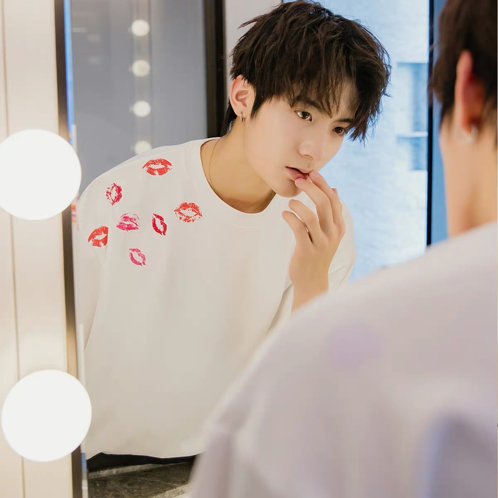 夏季唇印男士纯棉短袖t恤男学生韩版宽松半袖男潮流上衣服渣男装