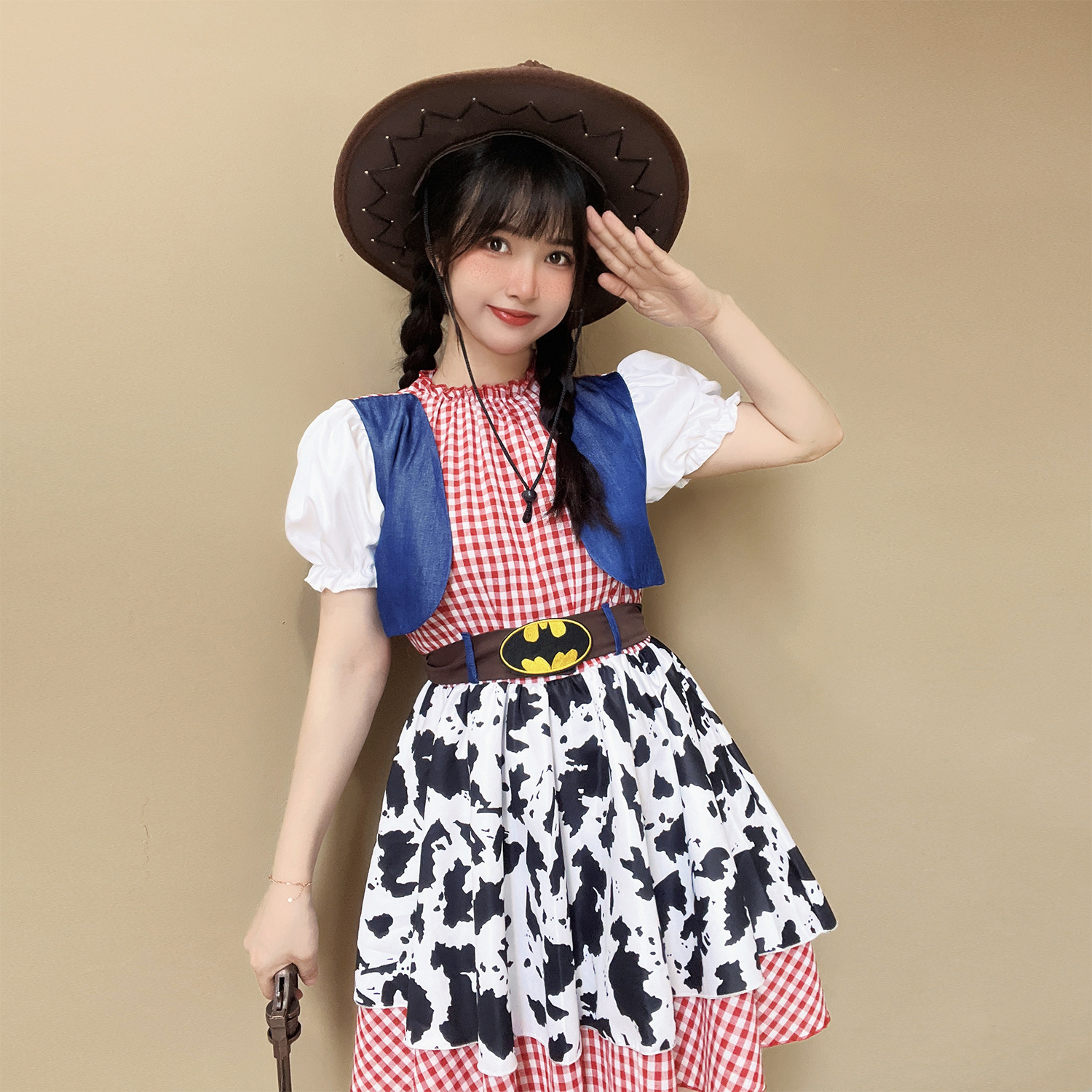 外贸万圣节cos演出服装玩具总动员cos胡迪的女朋友奶牛服帽子套装