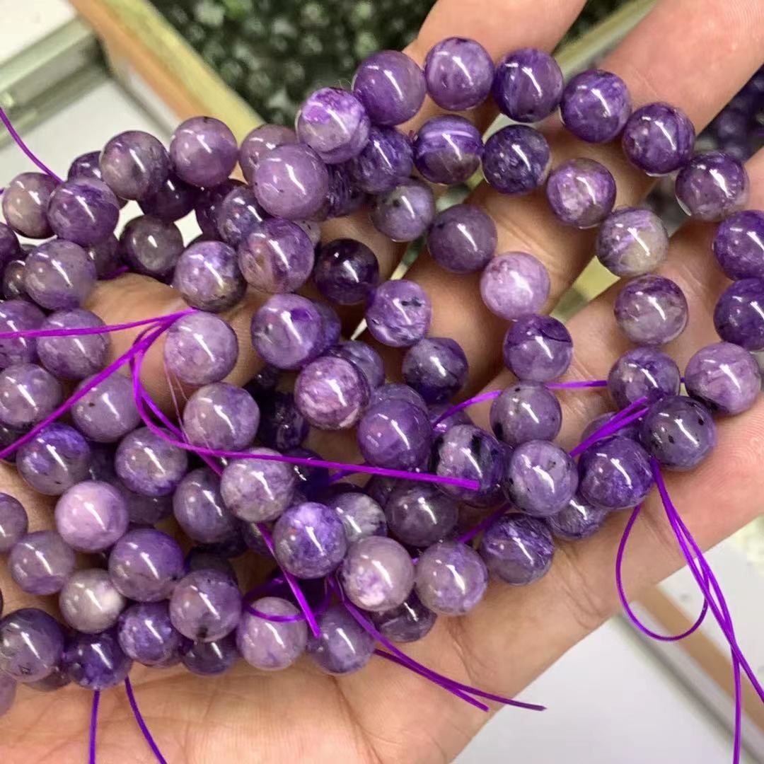 天然紫龙晶手链 时尚男女款查罗石圆珠手串 批发圆珠散珠半成品