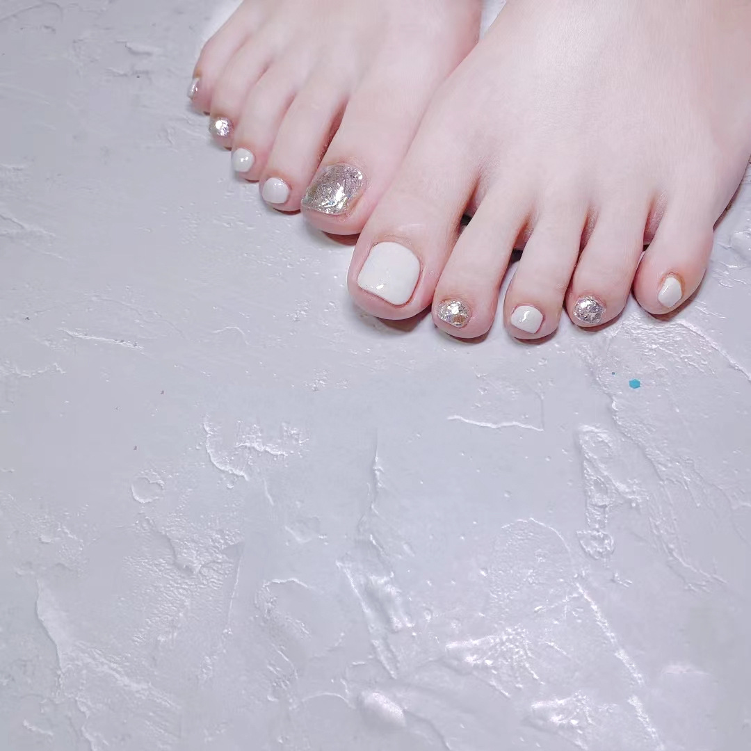 j-5闪银跳色穿戴脚趾甲可拆卸爆闪亮片美甲成品手工光疗脚趾甲贴