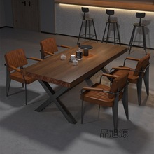 酒吧餐厅复古实木餐桌工业风咖啡烧烤店创意桌子休闲成套桌椅组合