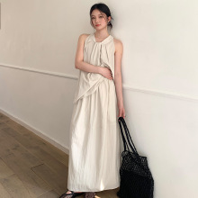 FONE简禾韩系挂脖无袖衬衫+纯色松紧腰半身裙套装女夏两件套29398