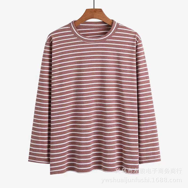 Spring and Autumn Mom Wear Casual Style Japanese and Korean Striped Double-Sided Dralon Half Turtleneck Regular Women's Bottoming Shirt Wholesale