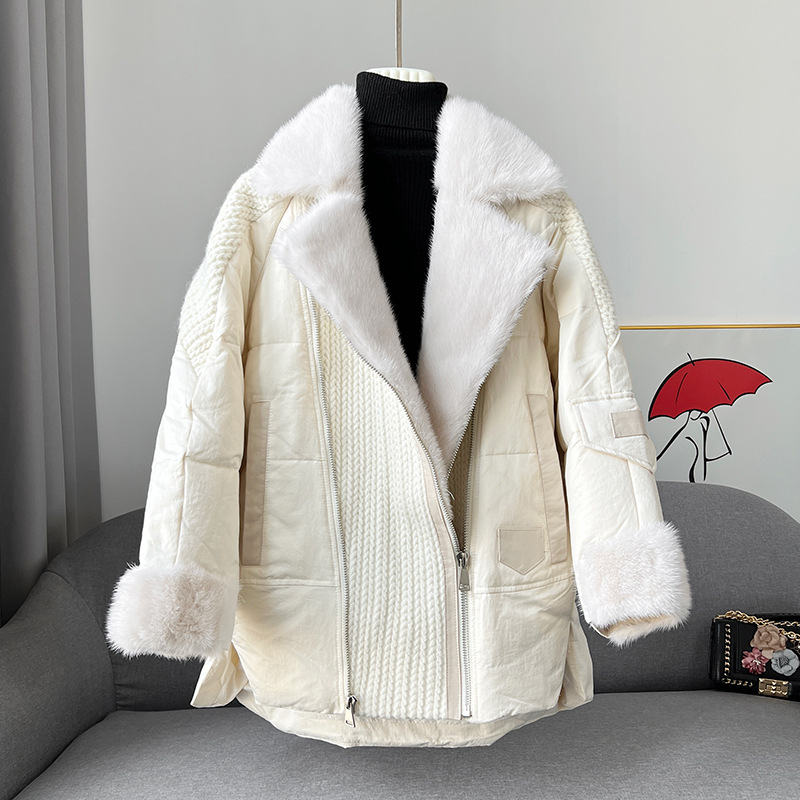 2021冬季新款中长款水貂毛拼接羽绒服女加厚机车貂皮海宁皮草外套