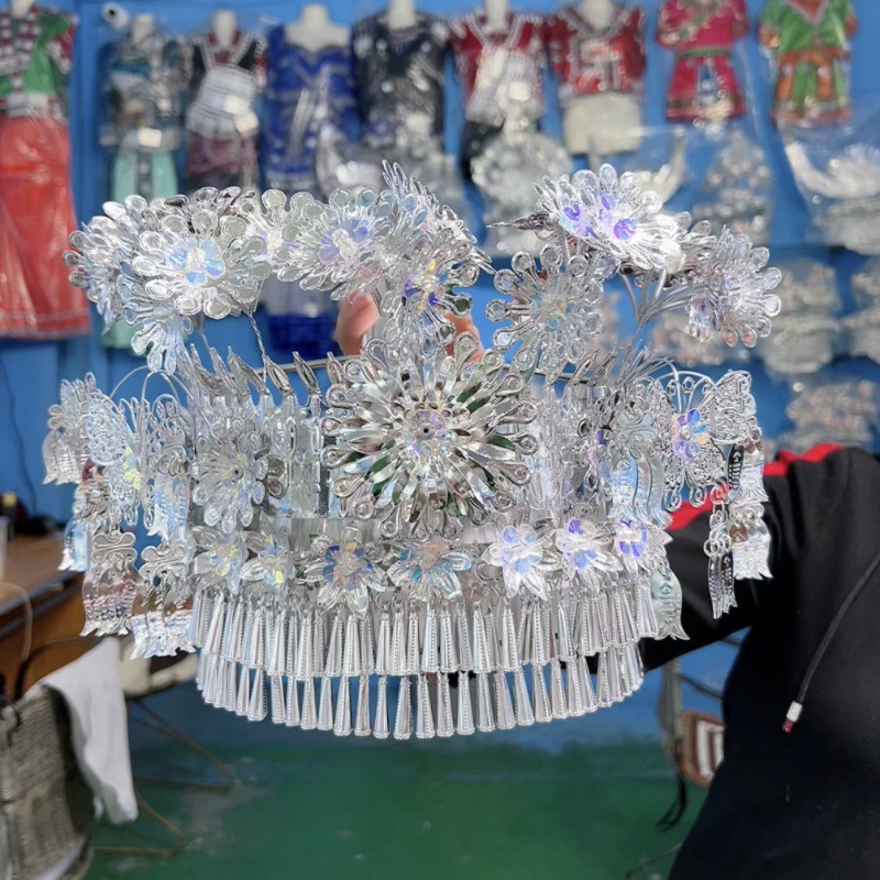 新款少数民族银饰帽子苗族头饰贵州广西云南苗族特色帽子民族头饰