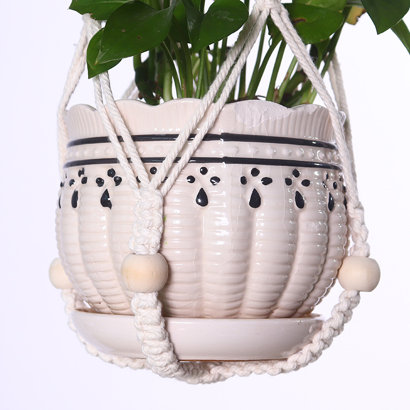 Handmade Woven Flower Pot Net Pocket Handmade Diy Cotton String Hanging Flower Pot Hanging Basket Exclusive for Cross-Border