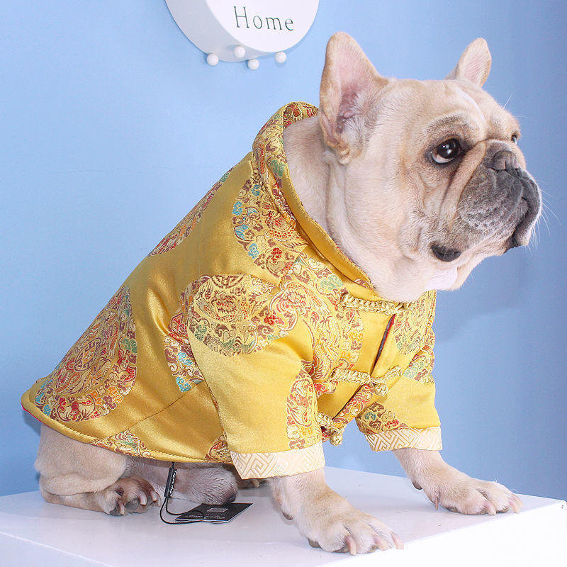 狗狗唐装法斗柯基巴哥胖织锦缎新年拜年过年装龙袍旗袍加厚棉衣