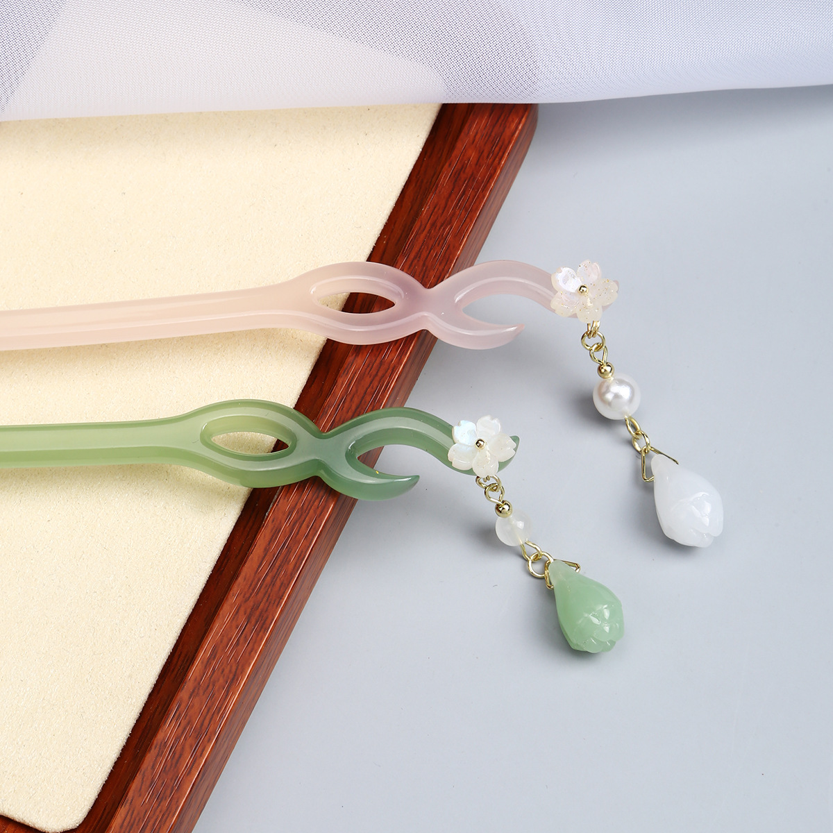 New Chinese Style Azure Frozen Bamboo Joint Acetate Agate Hairpin Ancient Style Dangling Ornament National Style Cold Imitation Jade Daily Updo Pin