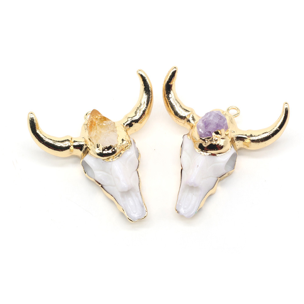 精美天然石头半宝石亚克力牛头吊坠 diy饰品配件手工项链制作批发