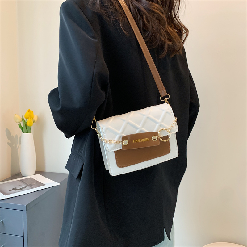 INS Style Western Style Contrast Color Small Square Bag Classic All-Match Shoulder Bag Western Style Messenger Bag 2022 New Small Chanel-Style Bag