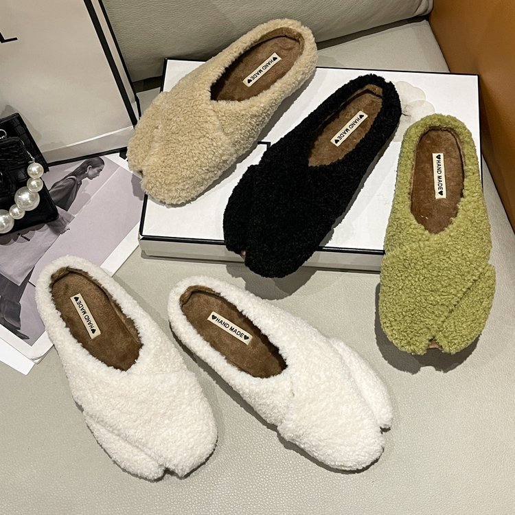 东大门秋冬毛毛鞋女拖鞋包头2022新款时尚羊羔毛平底包头懒人奶奶